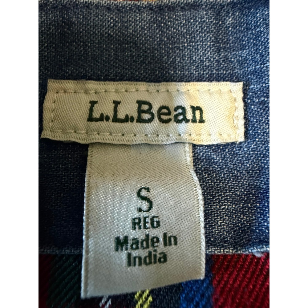 LL Bean Denim Flannel Lined Shirt Womens Small Blue Plaid Button Down - Picture 3 of 5